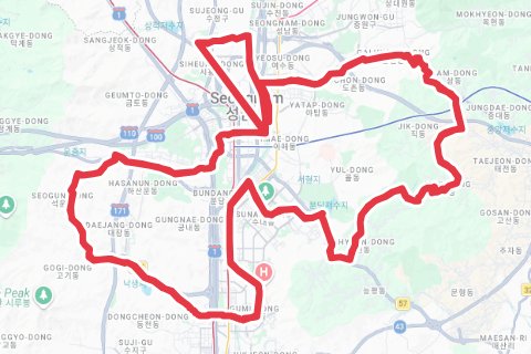 갈마치-강남300-여우-방아 자전거 코스 지도