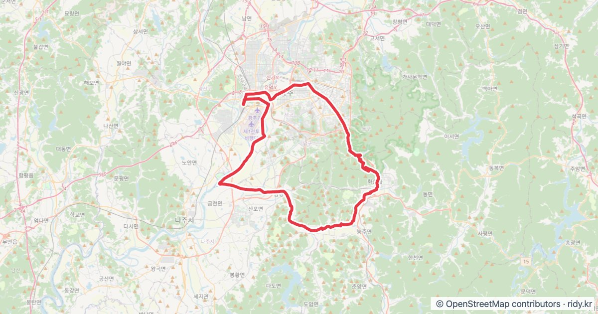 소촌-서창-너릿재-지석천-서창-소촌 순환81km 라이딩 루트 · 광주 자전거 코스 지도