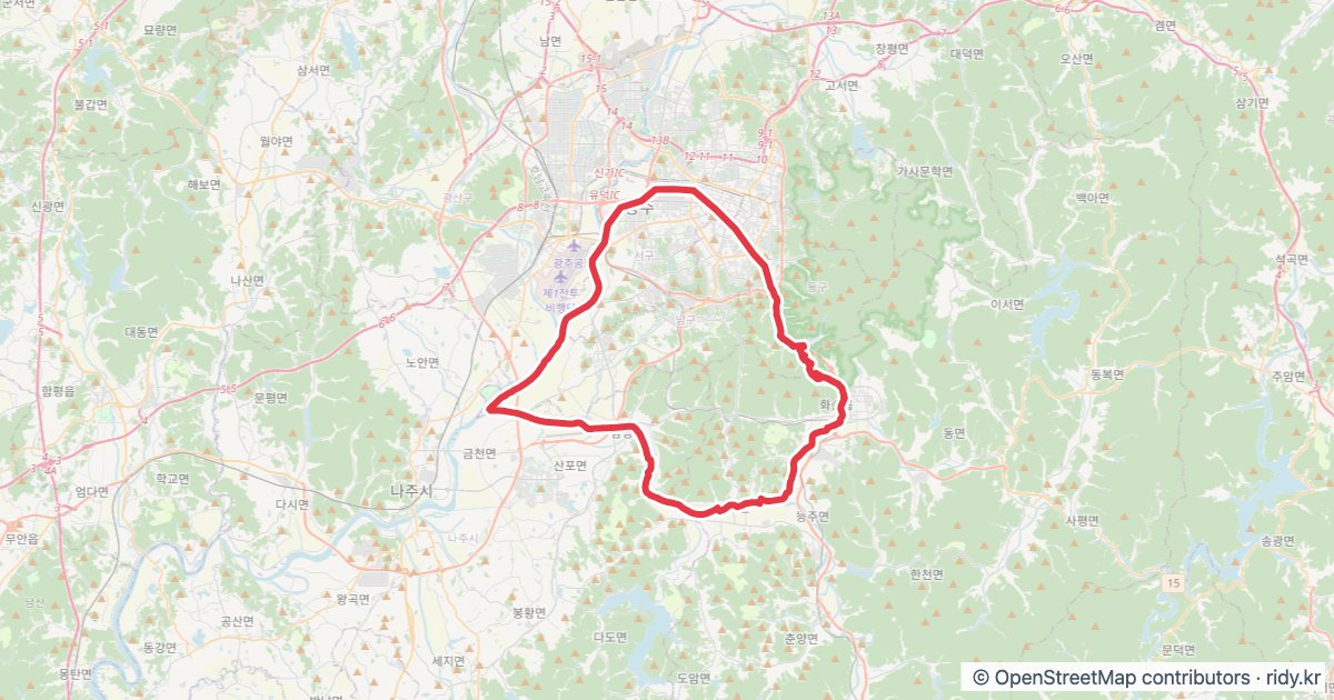 서창-너릿재-지석천-서창 순환70km 자전거 코스 (광주) 자전거 코스 지도