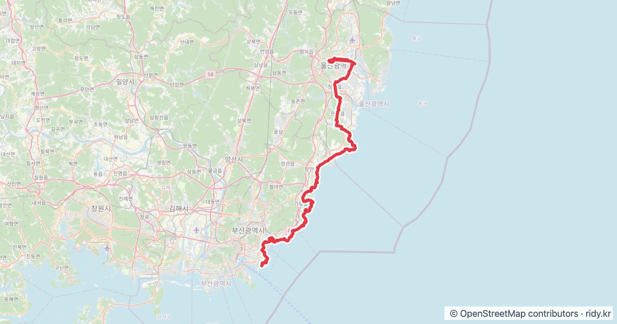 부산 백운포 - 울산 태화강역 (해안선 타기) 라이딩 루트 · 울산 자전거 코스 지도