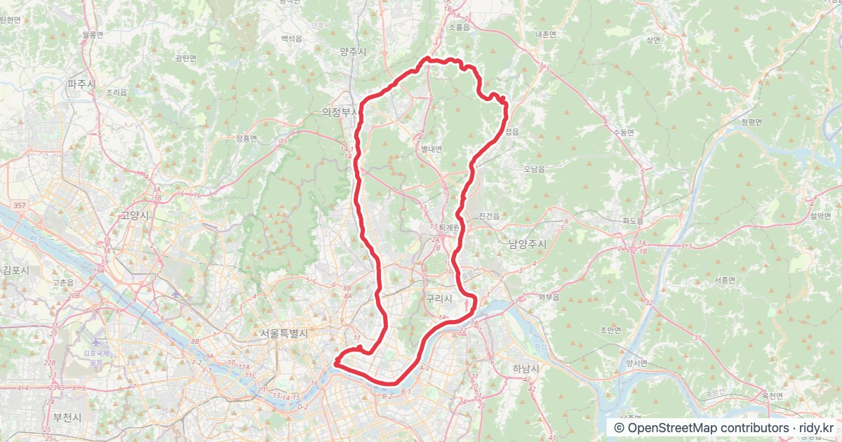 서울 장화코스 · 뚝섬-광릉수목원 82km 순환 자전거 코스 지도