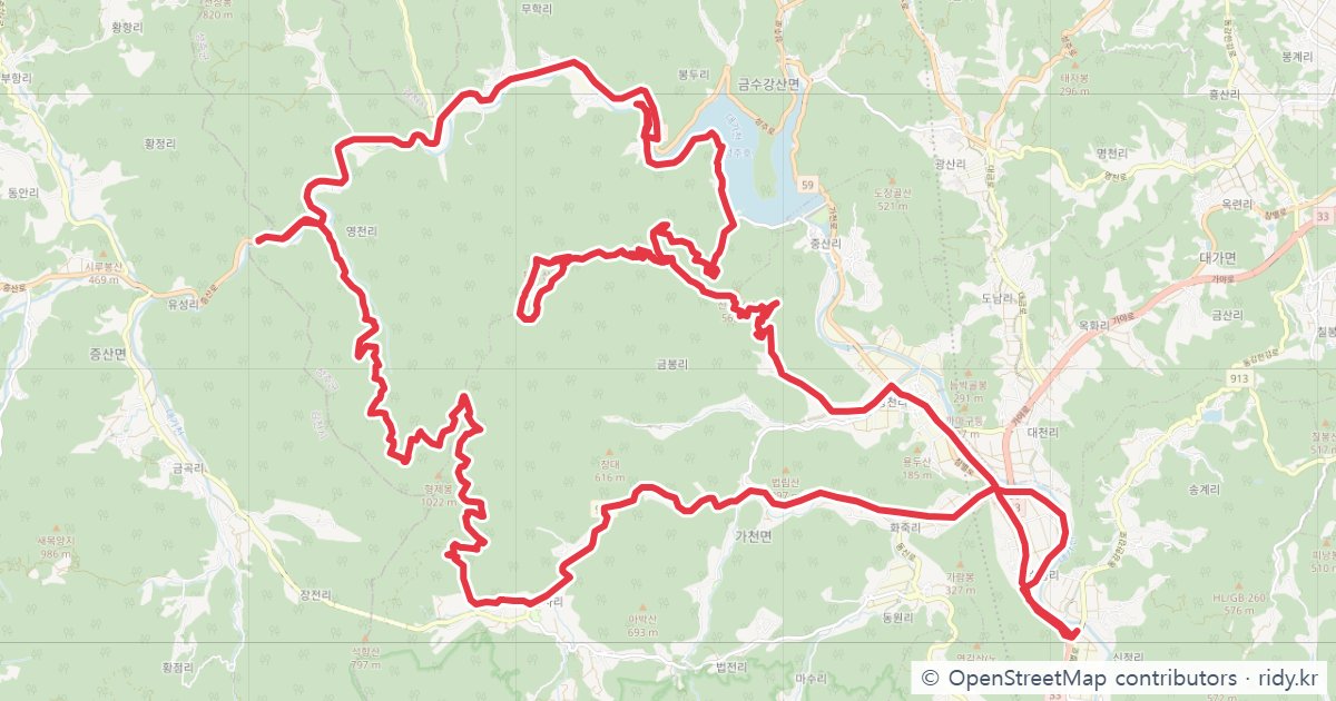 김천 무흘구곡~형제봉임도~독용산성~성주호 63km 자전거 코스 지도
