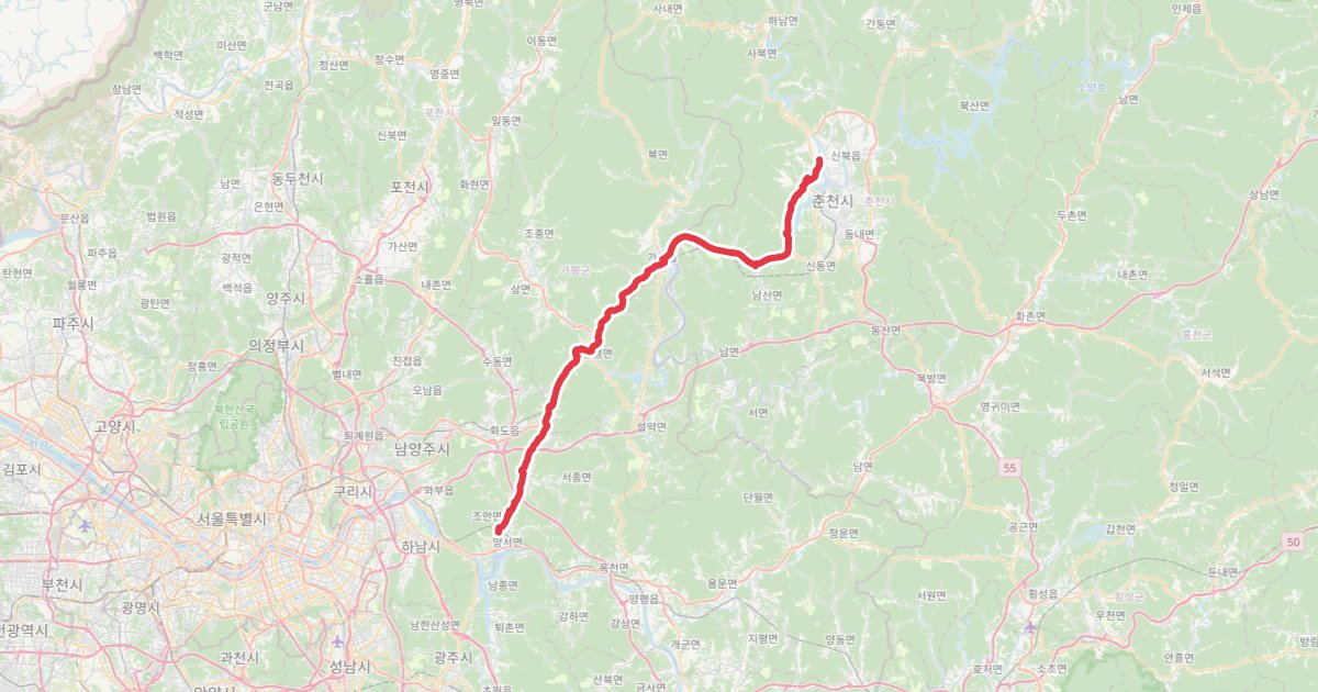 서울-춘천 북한강자전거길 GPX · 밝은광장-신매대교 70km 자전거 코스 지도