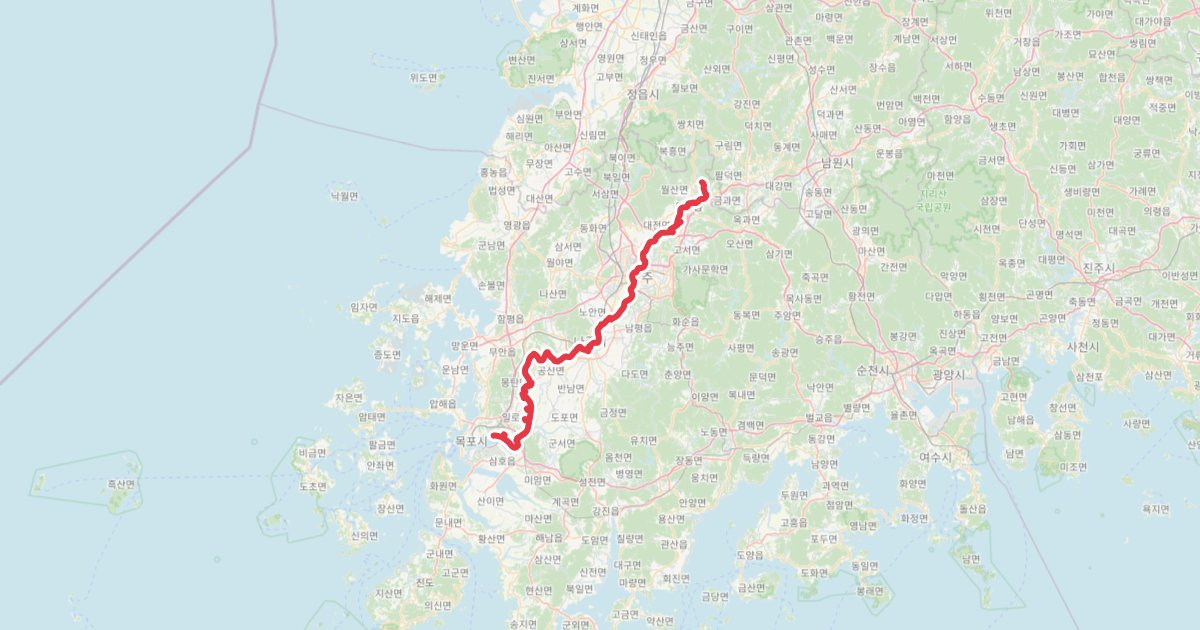 영산강자전거길 국토종주 GPX (담양댐~영산강하구둑) 자전거 코스 지도